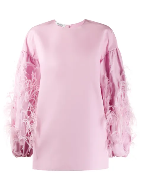 Valentino Garavani feathered sleeve top Pink BAE4D04H2