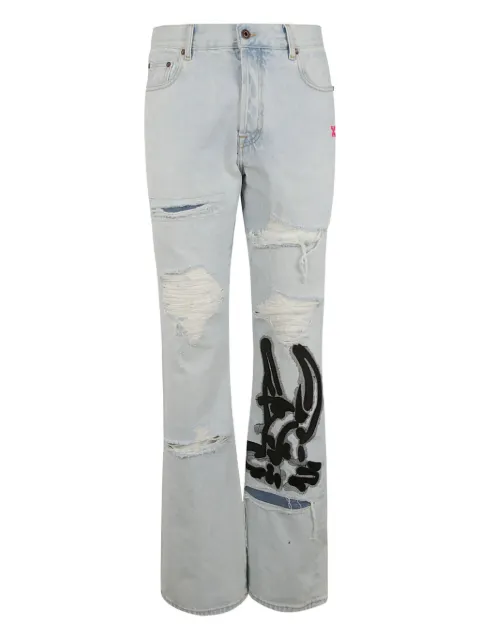 Off-White bunny-print bleached-effect jeans Blue OMYA065R203860087110