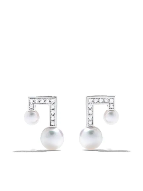 TASAKI 18kt white gold Balance note pavé diamond and Akoya pearl stud earrings Silver E3979W