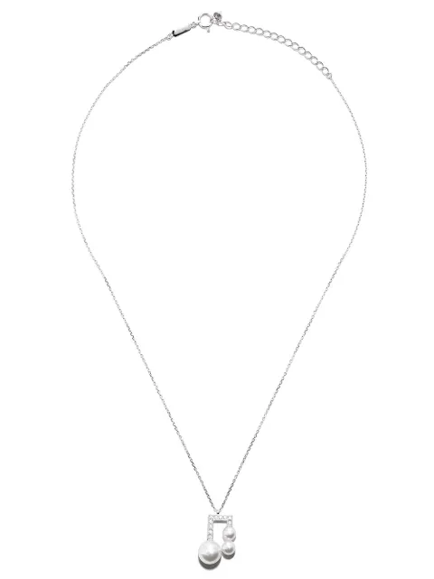 TASAKI 18kt white gold Balance Note Collection Line Akoya pearl and diamond pavé pendant Silver P16536W