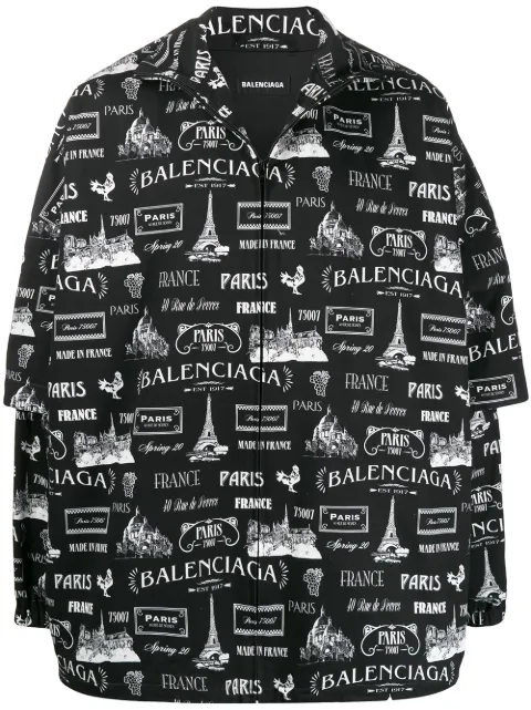 Balenciaga Paris-print layered-sleeve jacket Black 602285TGL78