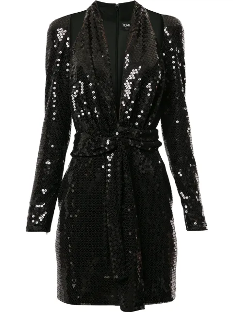 TOM FORD sequin cut out halter dress Black ABJ410SDE236