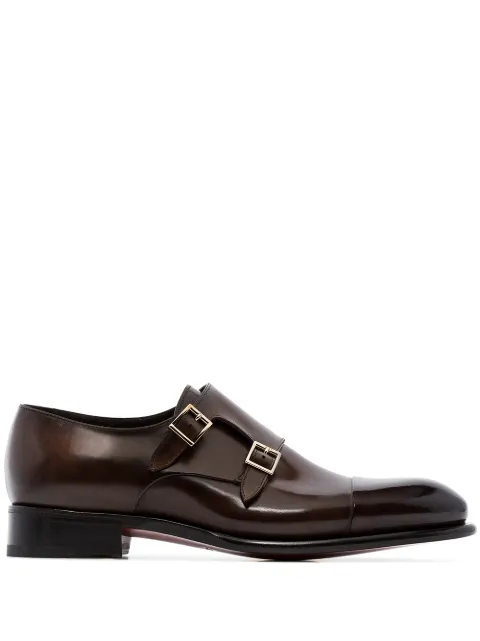Santoni double strap leather monk shoes Brown MCCR11652MC1HVVDT50