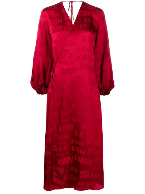Kirin logo-print satin wrap dress Red KWDB011S20FAB0012525