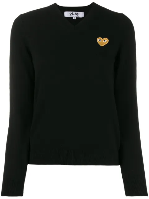 Comme Des Garçons Play heart-patch V-neck wool sweater Black P1N047051