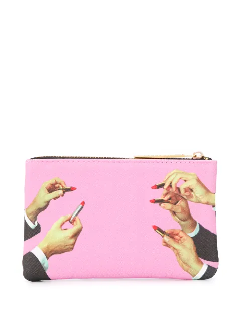 Seletti lipstick-print make-up bag Pink 02513