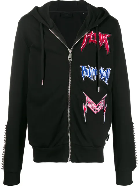 Philipp Plein embroidered logo patch hoodie Black S20CMJB1826PJO002N