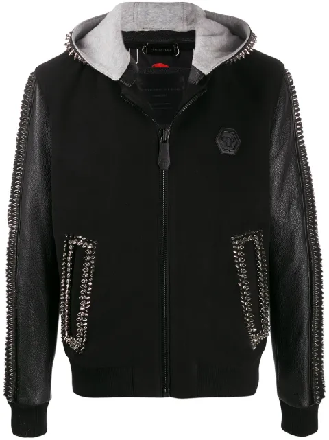 Philipp Plein studded hooded jacket Black S20CMRB1394PTE003N
