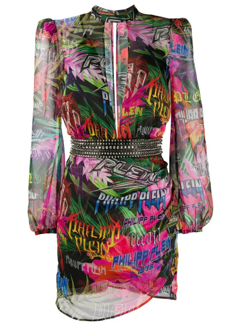 Philipp Plein Jungle Rock long-sleeve dress Pink S20CWRG1385PTE003N