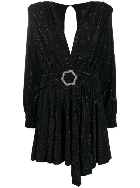 Philipp Plein belted long-sleeve mini dress Black S20CWRG1431PTE003N