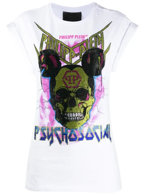 Philipp Plein crystal skull print T-shirt White S20CWTK1950PTE003N
