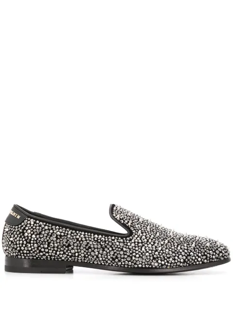 Philipp Plein rhinestone studded loafers Silver S20SMSB0435PLE017N