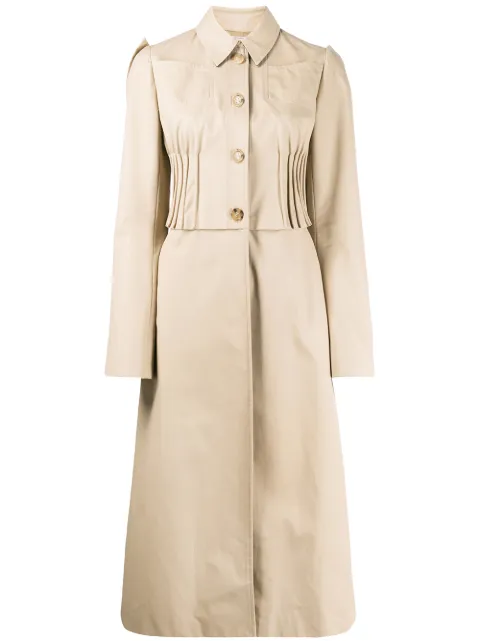Nina Ricci pleated detail flared single-breasted coat Neutrals 20ECMA012CO0916