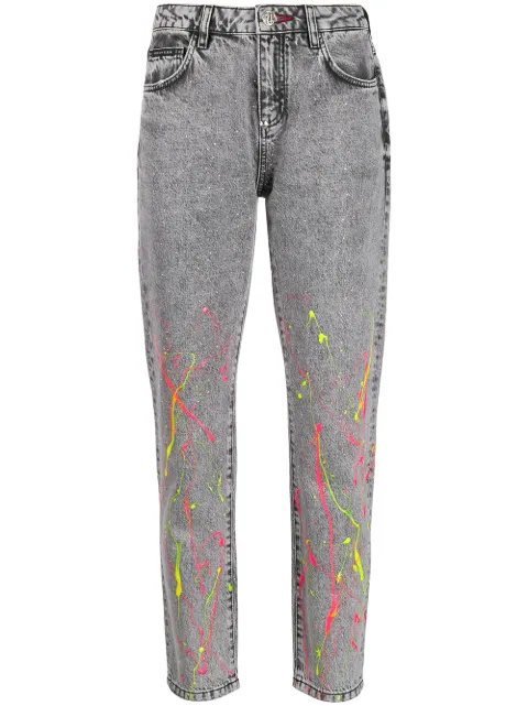 Philipp Plein paint-splatter straight-leg jeans Black S20CWDT1320PDE004N