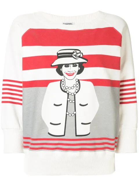 CHANEL Pre-Owned 2001 Mademoiselle print striped sweatshirt Blue 01AP18590V10779M1541