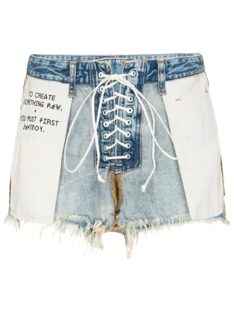 UNRAVEL PROJECT distressed reverse lace up denim shorts Blue UWYC011R20DEN0014501
