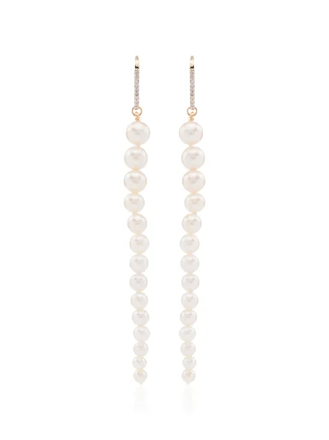 Mateo 14Kt gold pearl and diamond drop earrings White PLE7