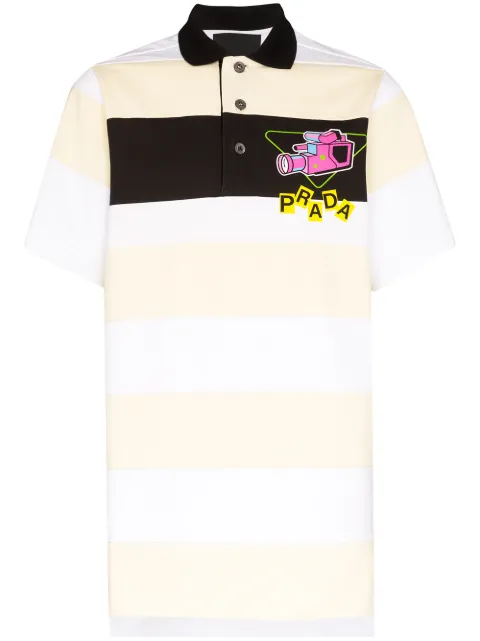 Prada Striped camera logo polo shirt White UJN640S2011WB8