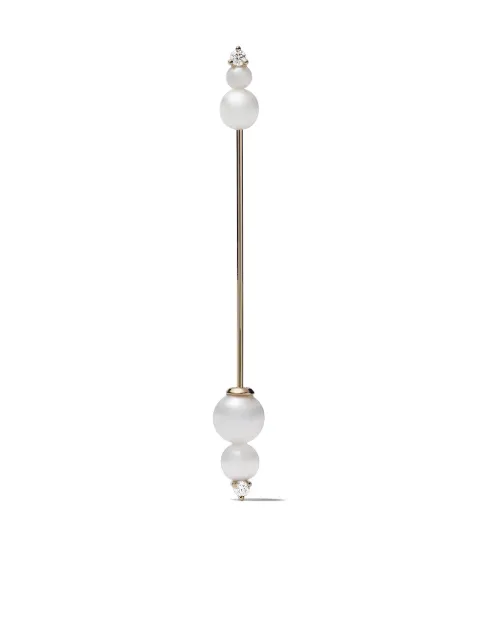 Mizuki 14kt gold Sea of Beauty Kanzashi pearl diamond long single earring Gold SBE268SINGLE