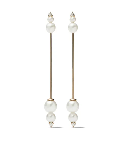 Mizuki 14kt gold Sea of Beauty diamond pearl long earrings Gold SBE268