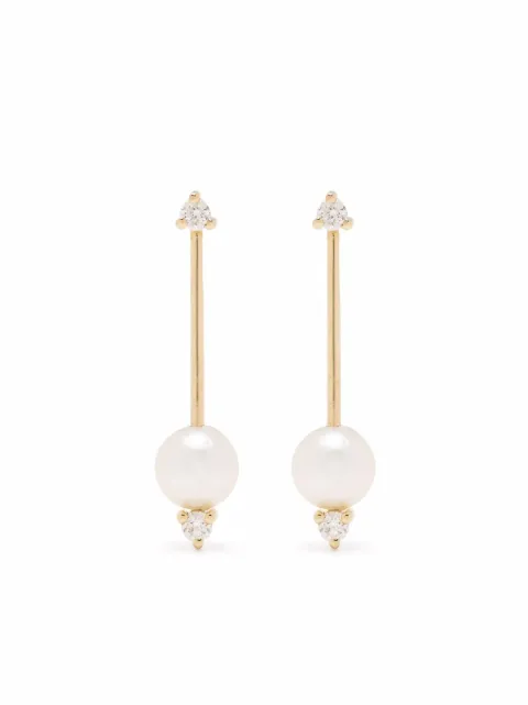 Mizuki 14kt gold Sea of Beauty diamond pearl bar earrings Gold SBE247