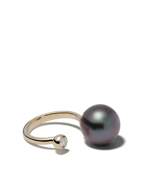 Mizuki 14kt yellow gold black Tahitian pearl and diamond ring Gold SBR23B