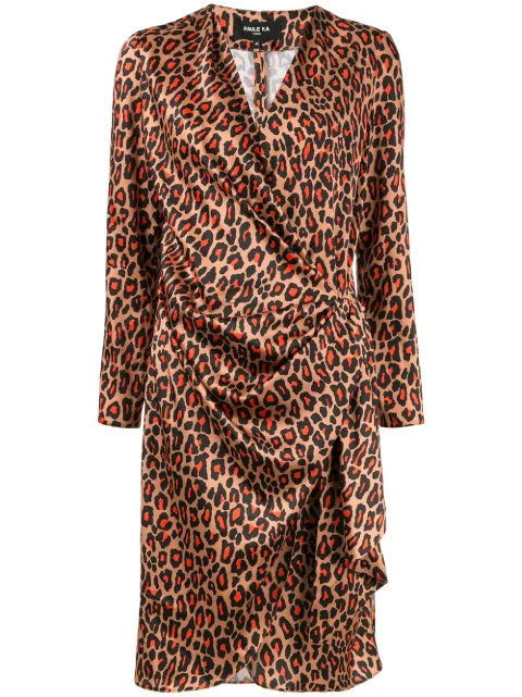 Paule Ka leopard print wrap dress Brown 617R189