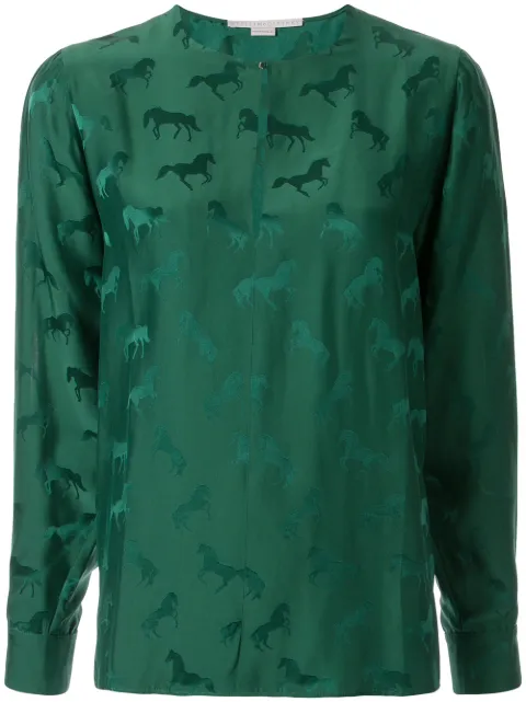 Stella McCartney horse-jacquard blouse Green 590420SNA57