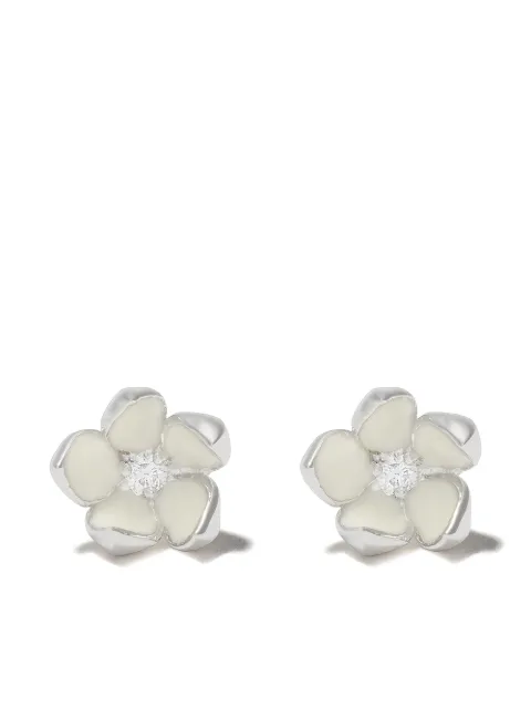 Shaun Leane Silver Cherry Blossom diamond flower earrings Silver CB013SSWHEOS