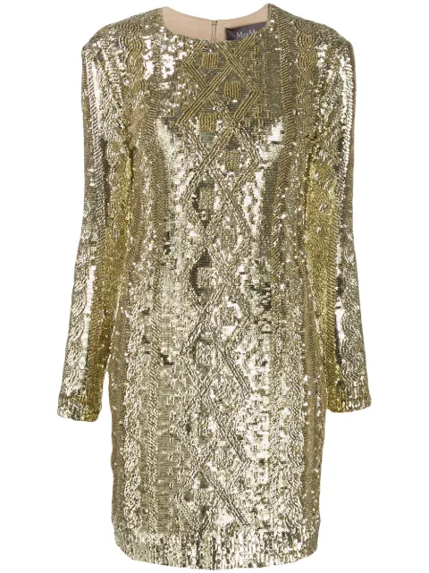 Max Mara sequin embroidered fitted dress Gold 16260197000