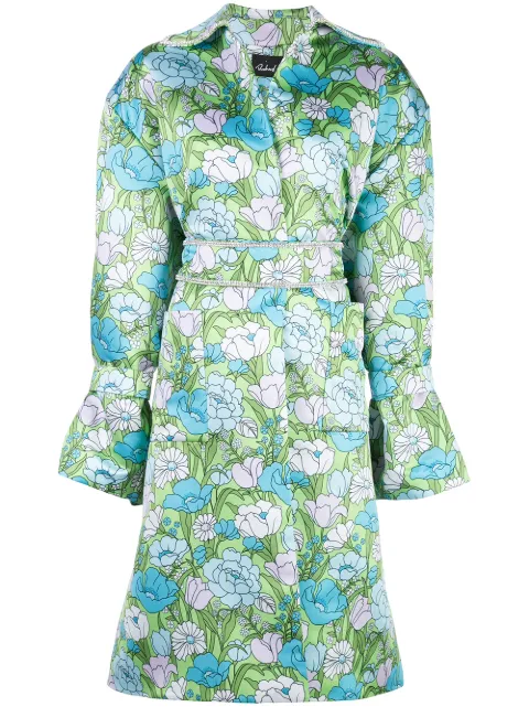 Richard Quinn floral-print belted flared dress Blue DI25
