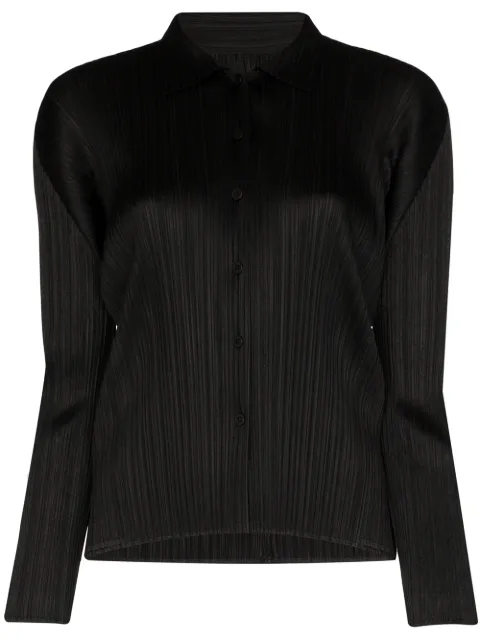 Pleats Please Issey Miyake Pleated button-down shirt Black PP08JJ105
