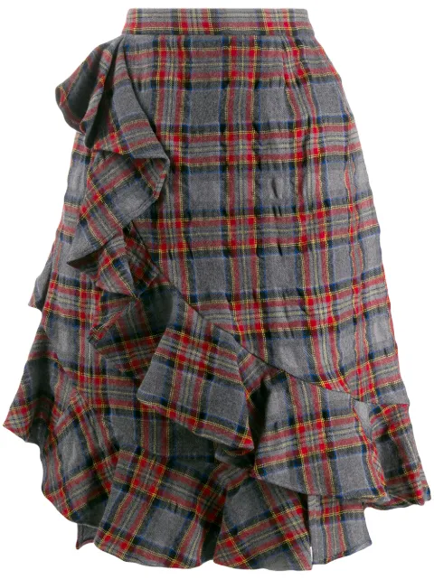 Julien David ruffle trim plaid skirt Grey SLF1904
