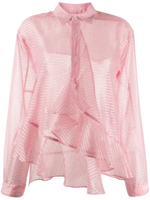 Julien David checkered ruffle trim shirt Red BLF1906
