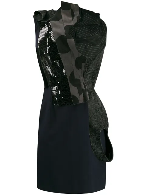 Comme Des Garçons Pre-Owned 2009 deconstructed patchwork dress Blue CDG1165