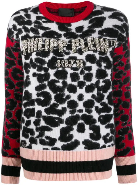 Philipp Plein animal print fringed jumper White A19CWKO0287PTE003N