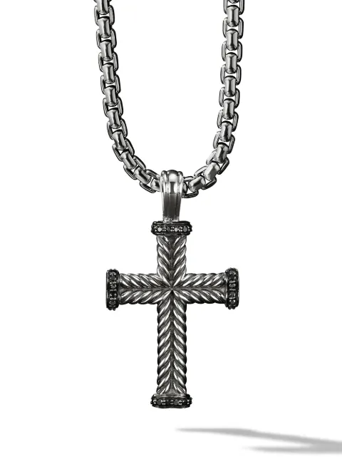 David Yurman sterling silver Chevron Cross pendant (33.5mm) Black D05039MSSABD