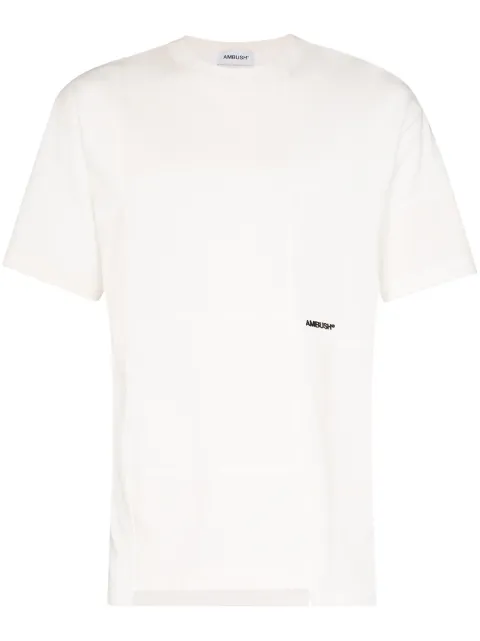 AMBUSH logo-print tonal-patchwork T-shirt Neutrals 12112074