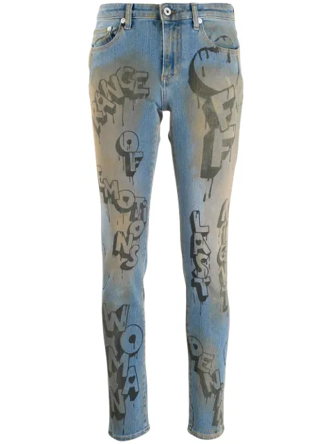 Off-White graffiti print skinny jeans Blue OWYA003F19C700627110