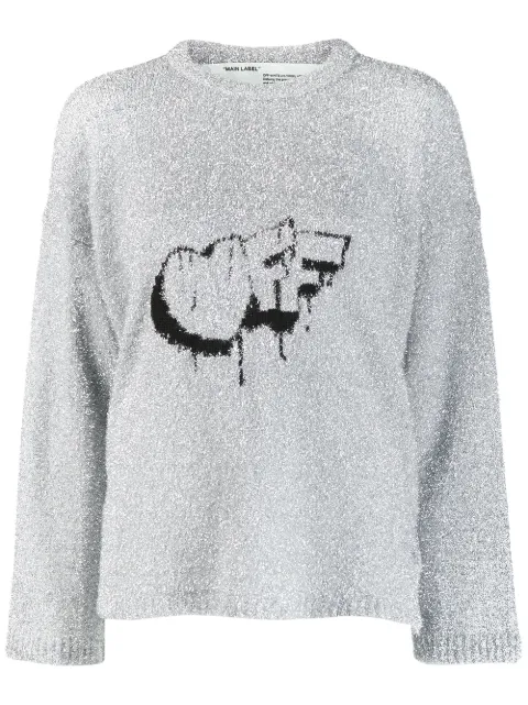 Off-White Off crew neck jumper Silver OWHE017F19F930709110