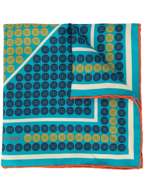 Shanghai Tang geometric shòu print pocket square Blue S19MAP0086SSSSEB