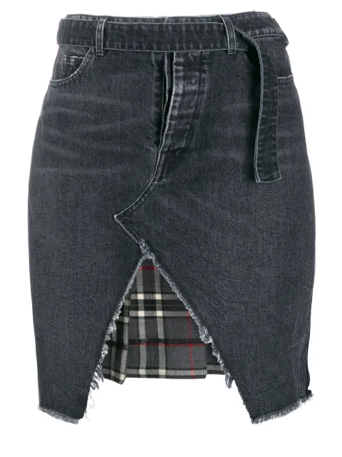 UNRAVEL PROJECT denim and plaid asymmetric skirt Black UWYF018F19DEN0021106