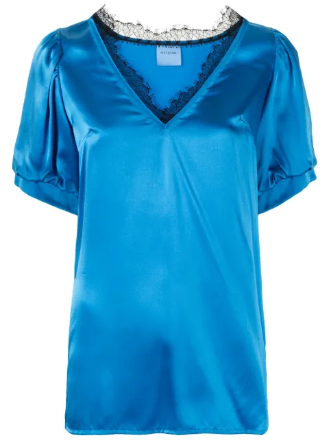 Macgraw Shadow lace-detail blouse Blue H014CB