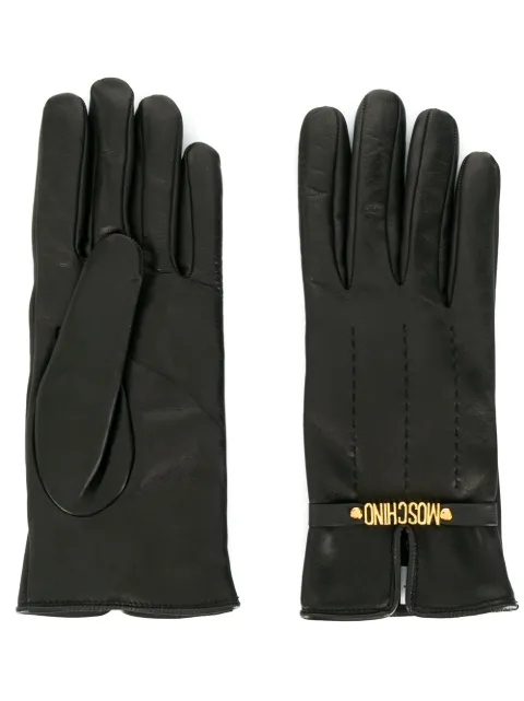 Moschino logo plaque gloves Brown 65047M1892