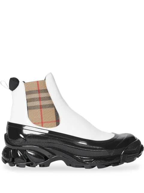 Burberry Vintage Check detail vinyl Chelsea boots White 8020649