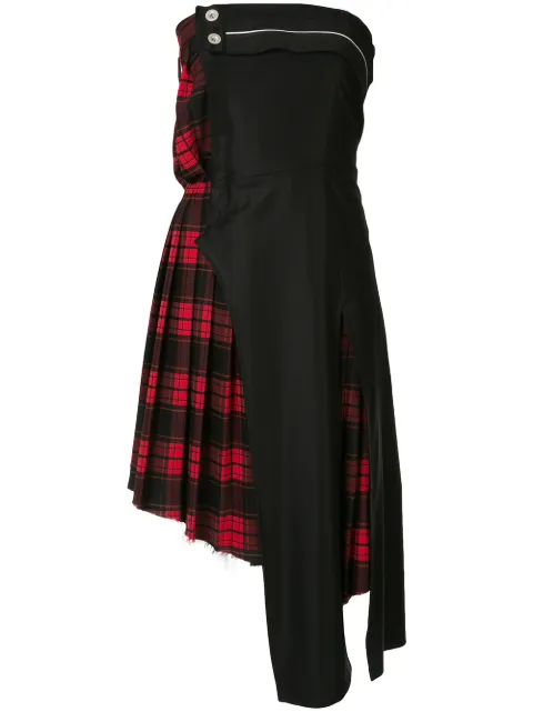 UNRAVEL PROJECT deconstructed half tartan dress Red UWDB113E193020011910