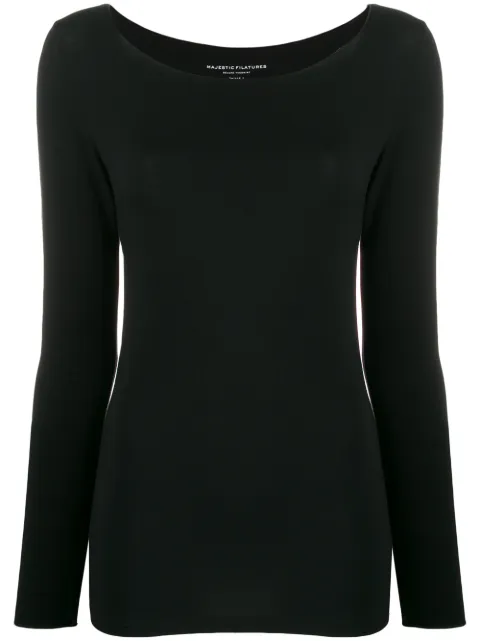 Majestic Filatures boat neck stretch top Black H19M001FTS005002