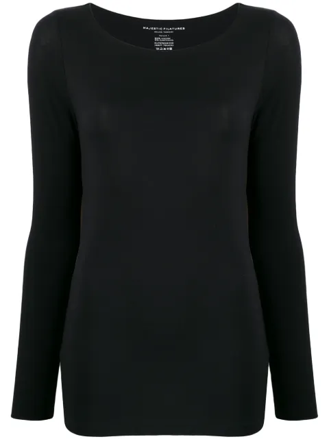 Majestic Filatures boat neck stretch top Black H19M001FTS005003