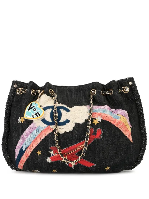 CHANEL Pre-Owned Jumbo XL rainbow embroidery tote Blue 10748828