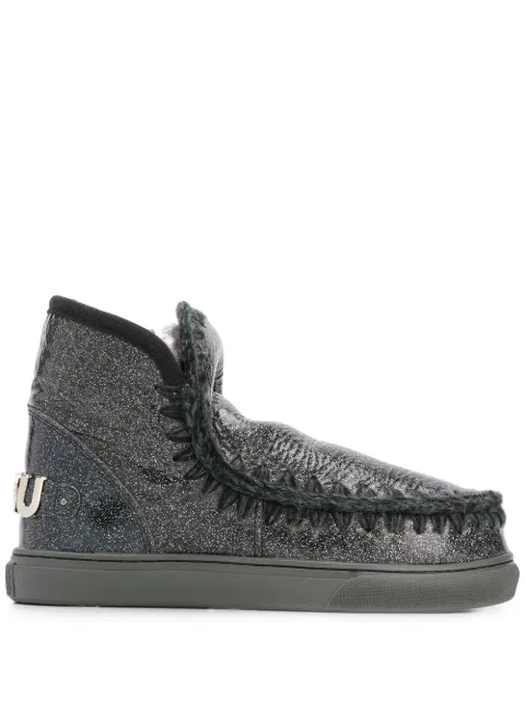 Mou crochet stitch-trim glitter sneaker boots Black MUFW111008C3DCHA